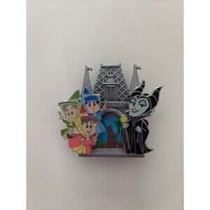 2024 Disney Parks Build A Pin 3 Pin Set Maleficent & Fairies & Castle Base